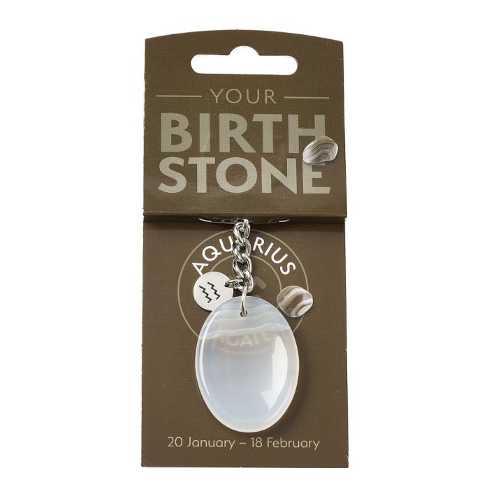 AQUARIUS Agate Birthstone Keyring with Charm (3pc) NFD