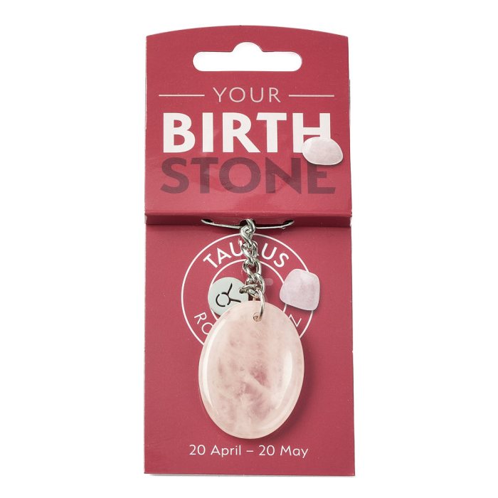 TAURUS Rose Quartz Birthstone Keyring with Charm (3pc) NFD