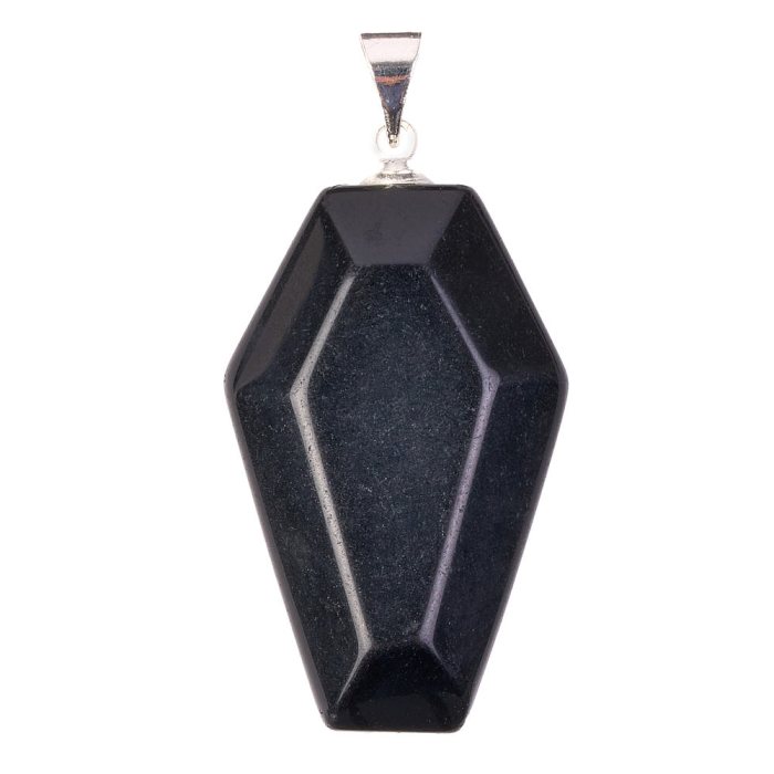 Black Obsidian Coffin Pendant with Silver Plated Bail 19x30mm (1pc) NETT