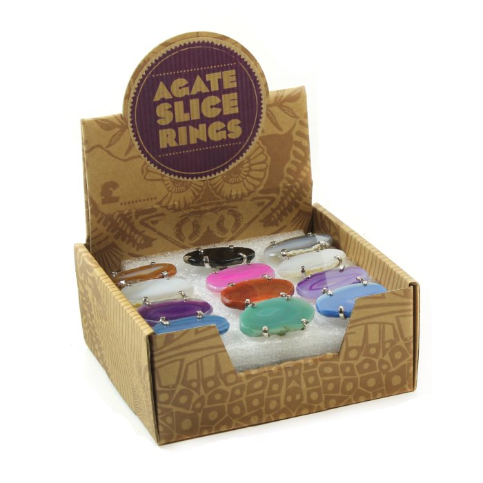 Assorted Agate Slice Rings (Adjustable) Retail Box (24pcs) NETT