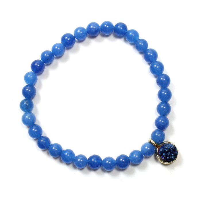 Saharan Aura Druzy Charm 6mm Bracelet Dyed Dark Blue Quartz Gold Plate (1 Piece) NETT