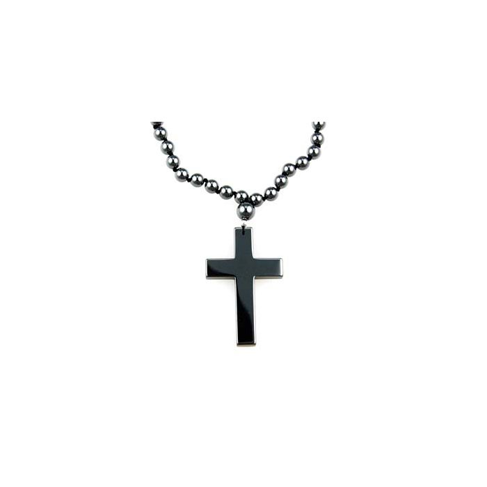20" Hematine Bead Necklace with Hematine Cross (1pc) NETT