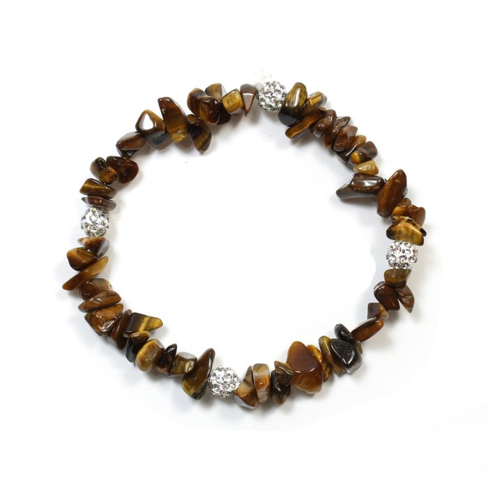 Tiger Eye Chip + Rhinestone Ball Elastic Bracelet (1 Piece) NETT