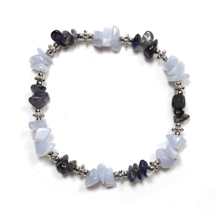 Blue Lace/Iolite Chip + Spacer Elastic Bracelet (1 Piece) NETT