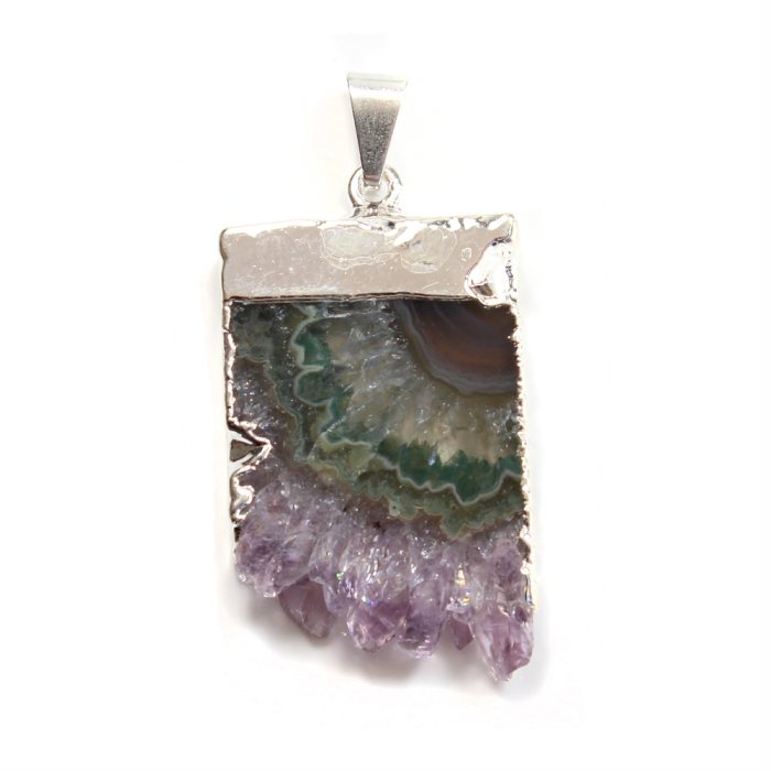 Amethyst Slice  Pendant, Points Down, Silver Plated (1 Piece) NETT