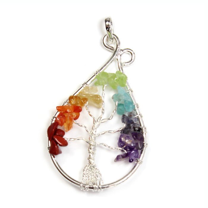 Chakra Tree of Life Pendant Teardrop Shape Silver Plated (1 Piece) NETT