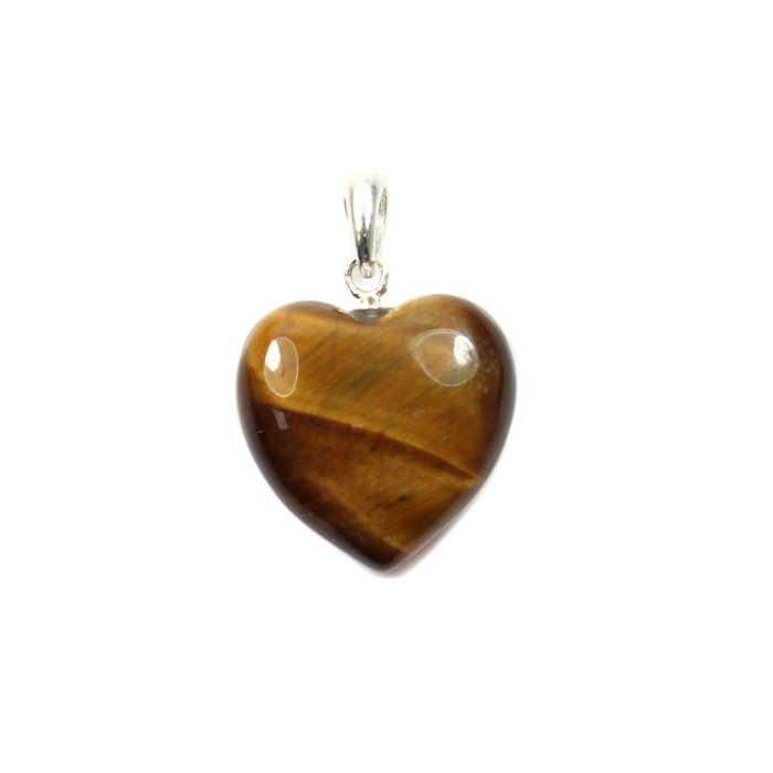 15mm Gold Tiger Eye Heart Pendant, Sterling Silver (1pc) NETT