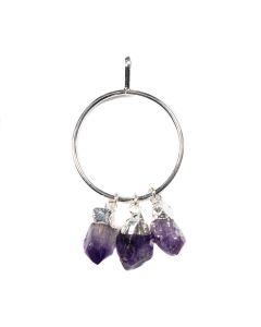 Circle Pendant with 3 Amethyst Dangle Charms, Silver Plated (1pc) NETT