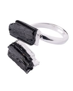 Ring with 2 Tourmaline Points Silver Plated (1pc) NETT